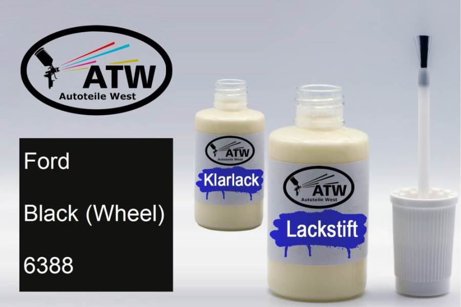 Ford, Black (Wheel), 6388: 20ml Lackstift + 20ml Klarlack - Set, von ATW Autoteile West.